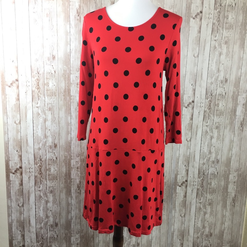 Kensie Red Black Polka Dot Soft Dress Medium
